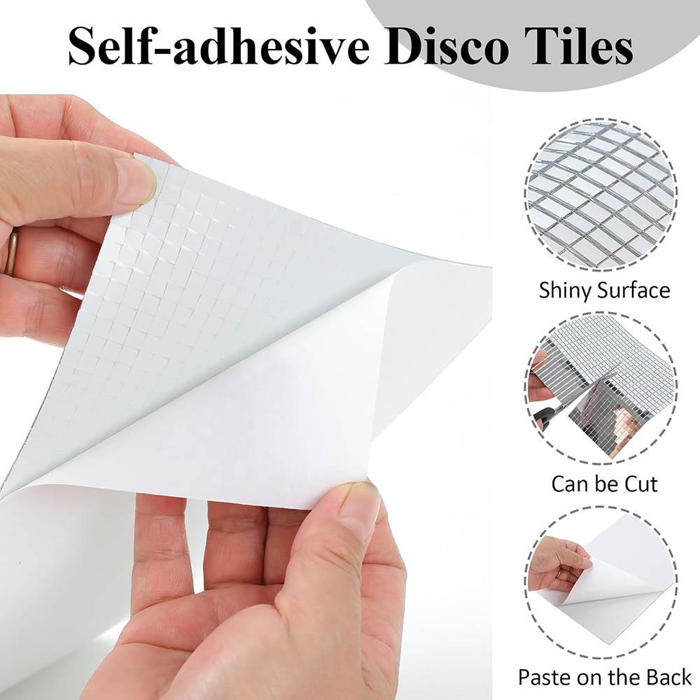 Mirror Tiles Self Adhesive,Mosaic Tiles Sheet,Disco Ball Tile Stickers,Square Mosaic Mirror Pieces,Small Glass Strips for Crafts