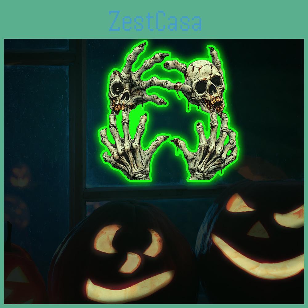 Glow Green Halloween Skull Palm Decal Wall Sticker For Home And Office Spaces