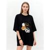 Oversized T-Shirt Black Coffee And Pancakes Print Casual Everyday Wear