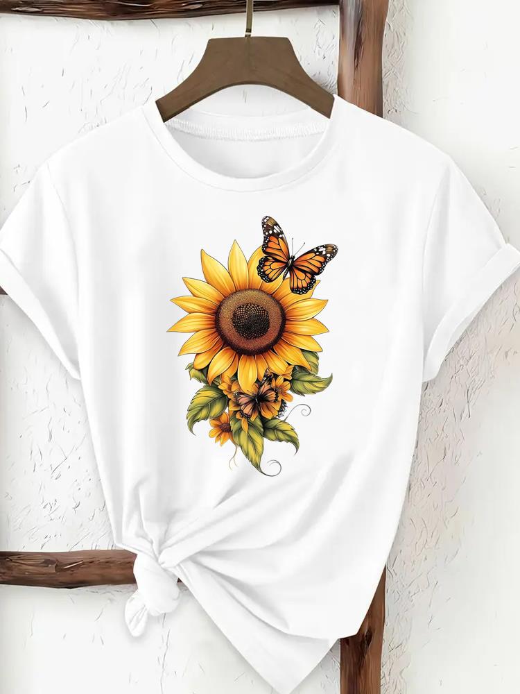 (Asian Size) trend flower sweet 90s Clothing T Shirt Print Female Woman Women Fashion Tee Top Short Sleeve Graphic T-shirts