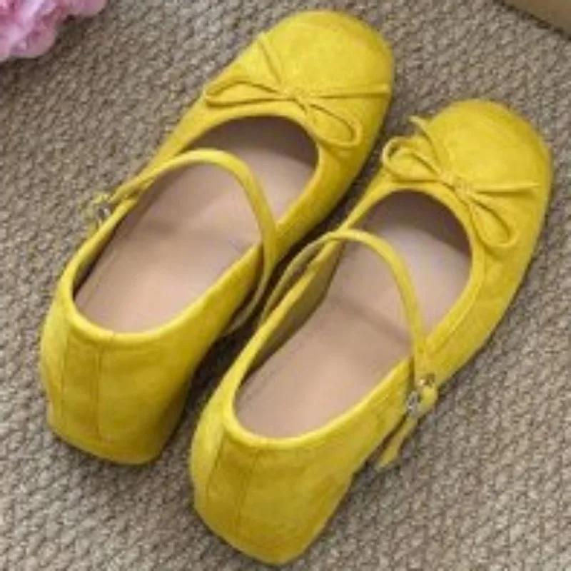

Fashion 2025 Mary Janes Women s High Heels Fashion Bow Tie Round Toe Shallow Buckle Strap Chunky Heel Pumps Fashion Dress & Daily Shoes 34 жёлтый