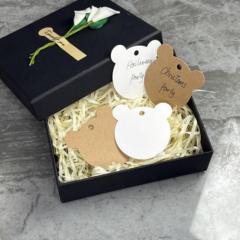 50pcs Blank Kraft Paper Tags Garment Tag Bear Head Shape Gift Tag DIY Price Label Cards with Rope