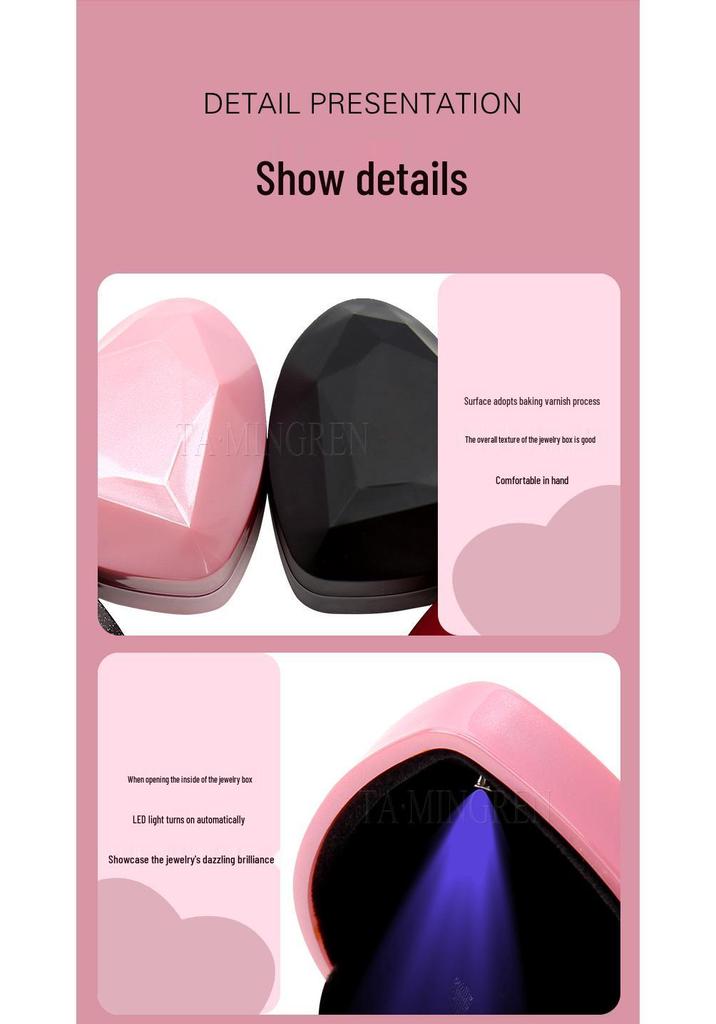 Heart-Shaped Piano Lacquer LED Jewelry Box for Rings and Pendants