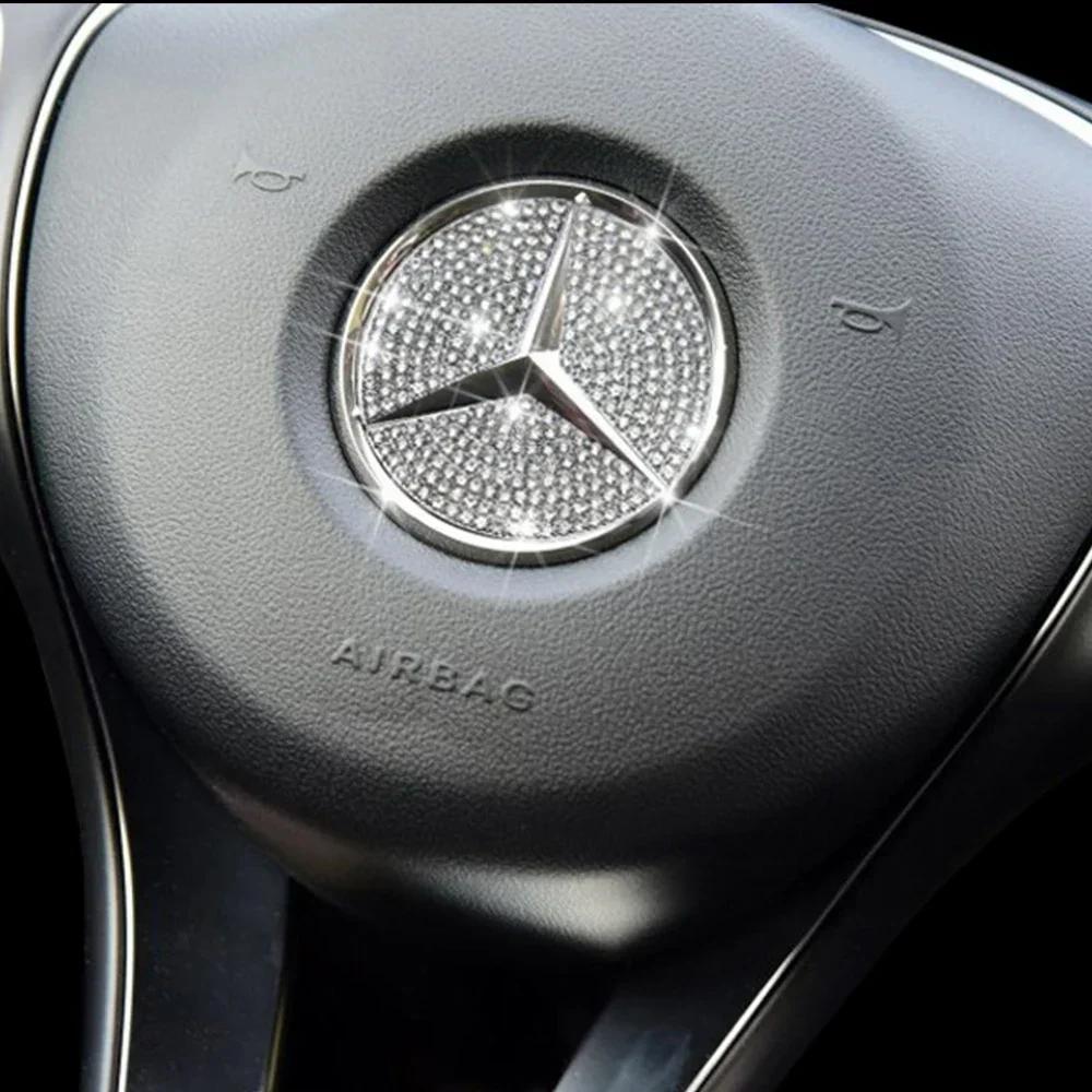 C200 E200 Nowy Do Mercedes Benz 45/49mm Kryształowy Diamentowy Naklejka Godło Na Kierownicę Samochodową Dla Mercedes Benz AMG A B C E S GLA CL