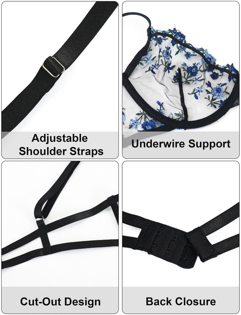 Floral Lingerie Bra and Shorts Lace Padless Beautiful XL [Maeau] See-Through Set, Underwear, Women's Innerwear, Sexy, Embroidered, Bra, Sheer, Thin,