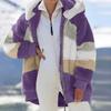 Manteau à capuche pour femmes, mode épissage, ample, peluche, manches longues, fermeture éclair, poche, hiver