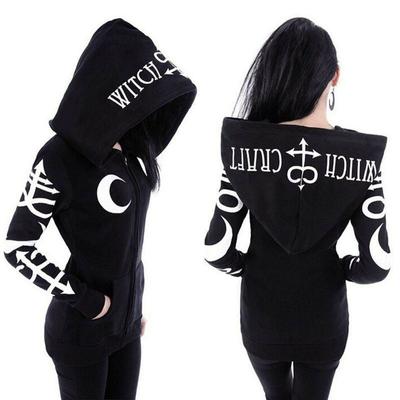 Womens Witch Punk Hoodie Sweatshirt Ladies Gothic Casual Zipper Hooded Coat Tops Plus Size