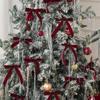 12 PCS Velvet Bows Christmas Tree Bows Red Christmas Ribbon Bows DIY Crafts Xmas Gift Wrapping for Xmas Home Decoration