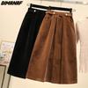 DIMANAF 2025 Jupes Femme Grande Taille Automne Élastique Basique Velours Côtelé Fente Haute Oversize Mode Robe Japonaise