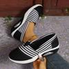 Women's Striped Slip-On Sneakers - Round Toe, Low Top, All-Season Comfort Shoes and Breathable Fabric Insole