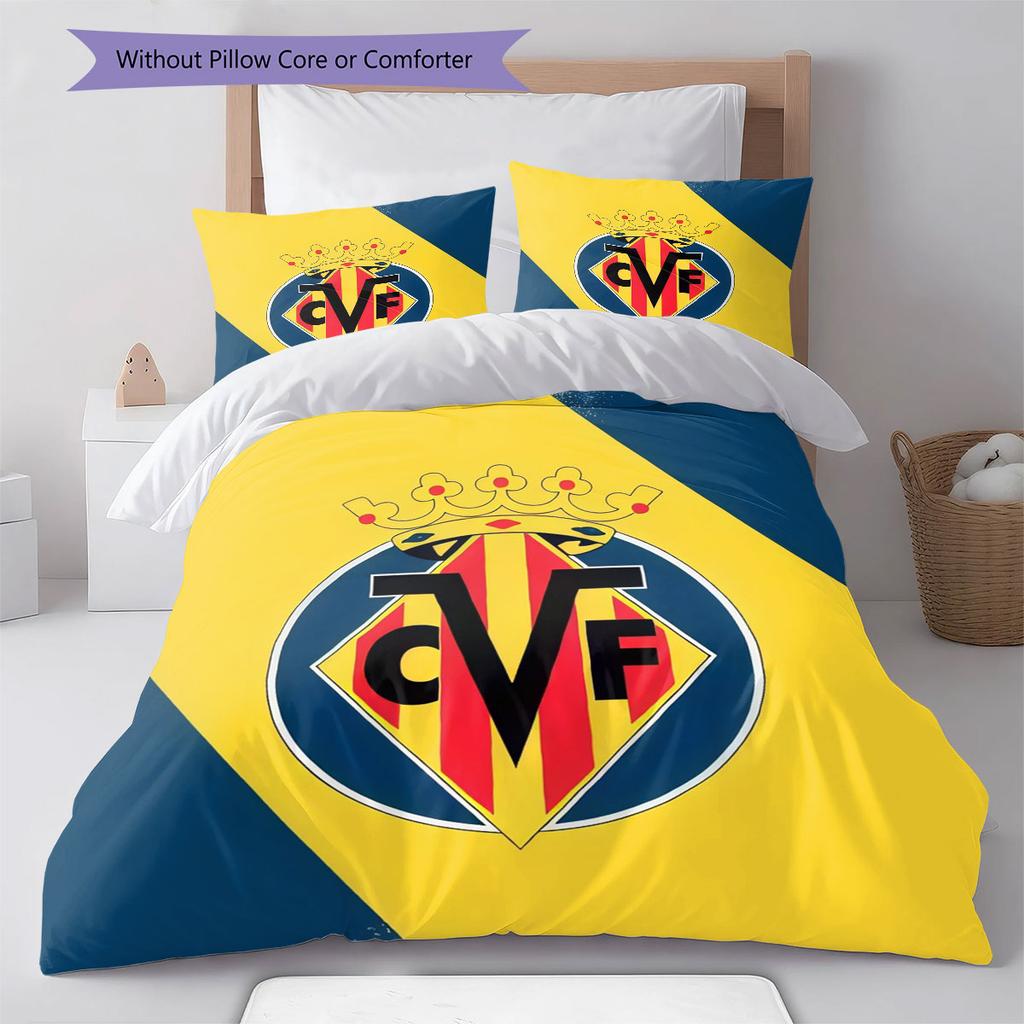 Juego de Colcha y Funda de Almohada con Logo del Villarreal CF Decoración del Hogar Regalo de Cumpleaños (1 * funda nórdica + 2 * fundas de almohada, sin núcleo)