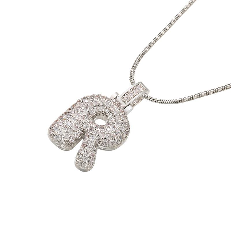 ZHUKOU Silver color Bubble initial letters necklaces 26 letters pendants necklaces for women Brass CZ Jewelry VL34