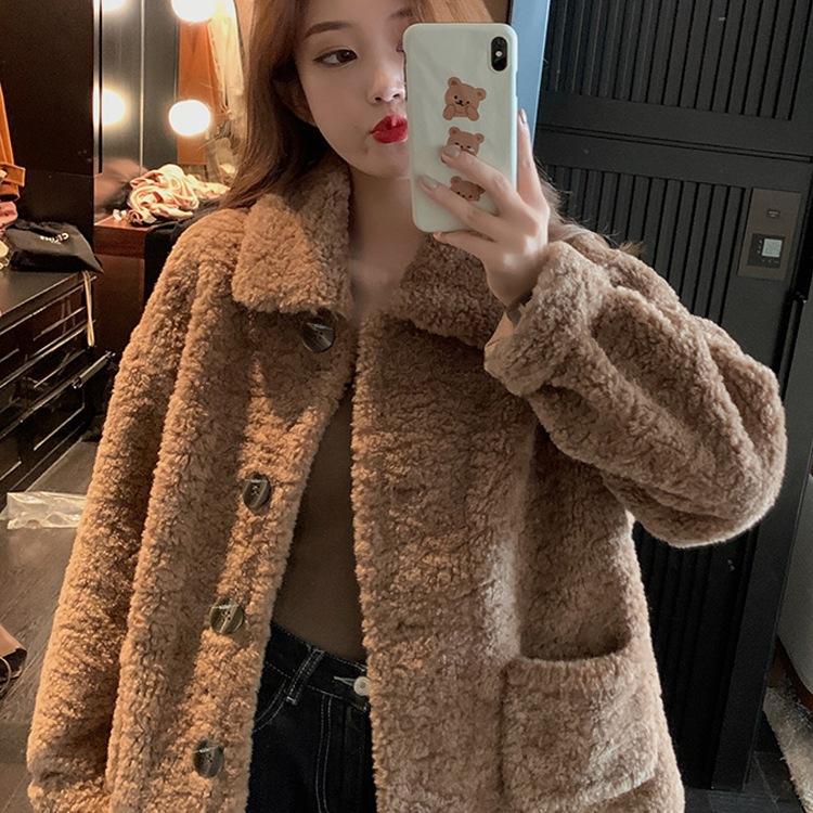 Dziewczyna Owca Jesień i Zima Nowy Luźny Długi Rękaw Gruby Krótki Koreański Joker Top