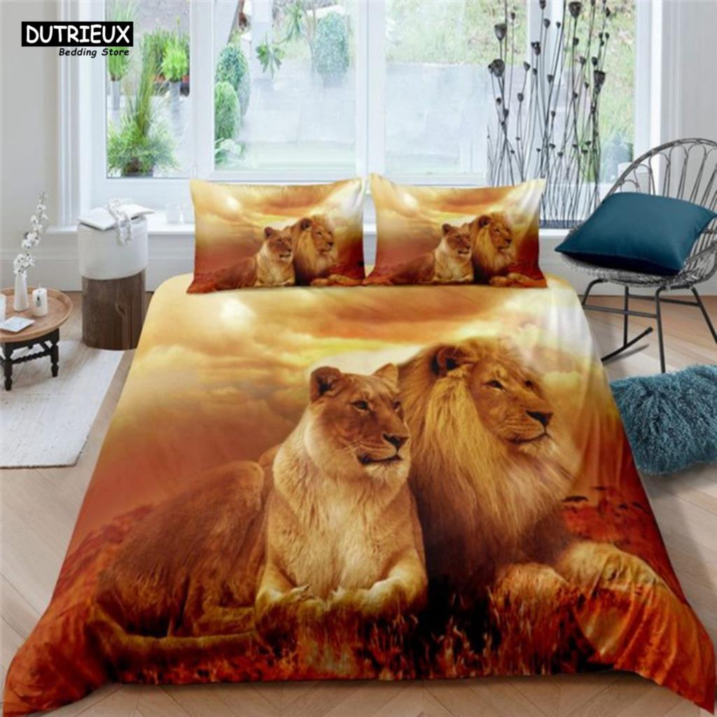 Comforter 3 - Pcs Strong Lions Tiger & Flame Wolf - Themed Bedding Set With Ideal For Kids & Women'S Rose Room Decor