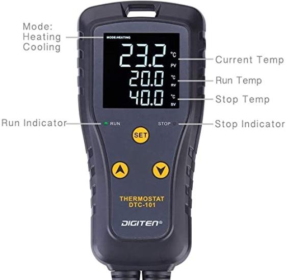 DIGITEN Digital Temperature Simple Stage Thermostat with Heating and Cooling Modes for Chest Home Brewing 110V 10A 1100W Controller, Outlet, Freezers,