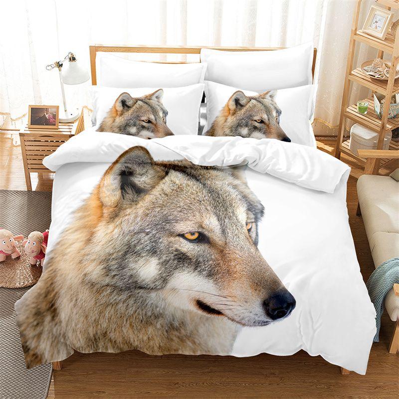 

3pcs Bedding Set Animal Wolf Bear Oanda Printed Cozy Duvet Cover King Queen Twin Single Size Birthday Gift Boy Kid Bedroom Decor EU Single(135*200cm)3pcs