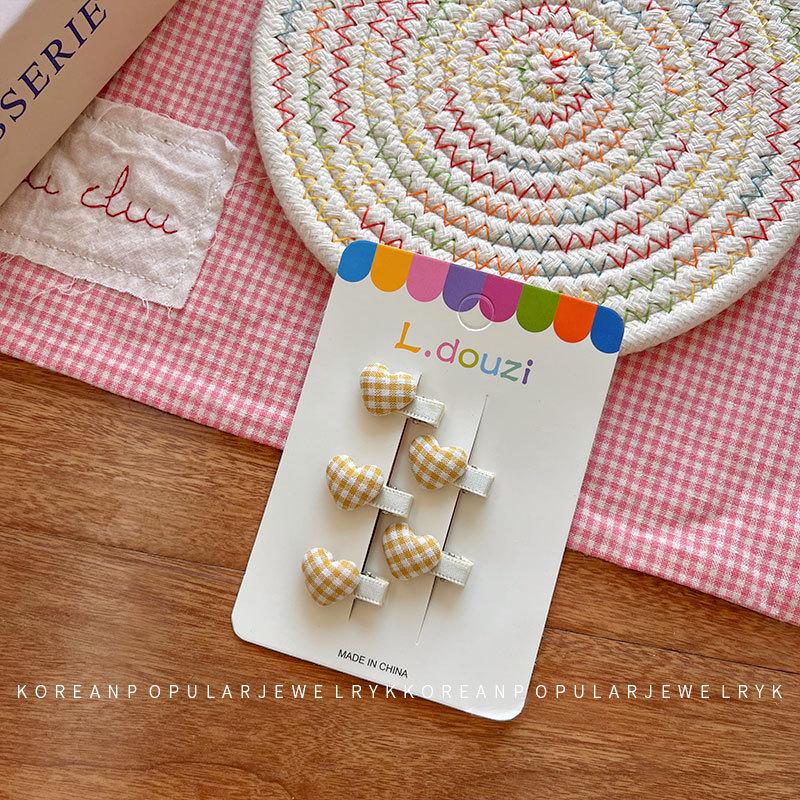 Korean Sweetheart Gingham Hair Clips for Little Girls - Cute Bangs and Side Accessories