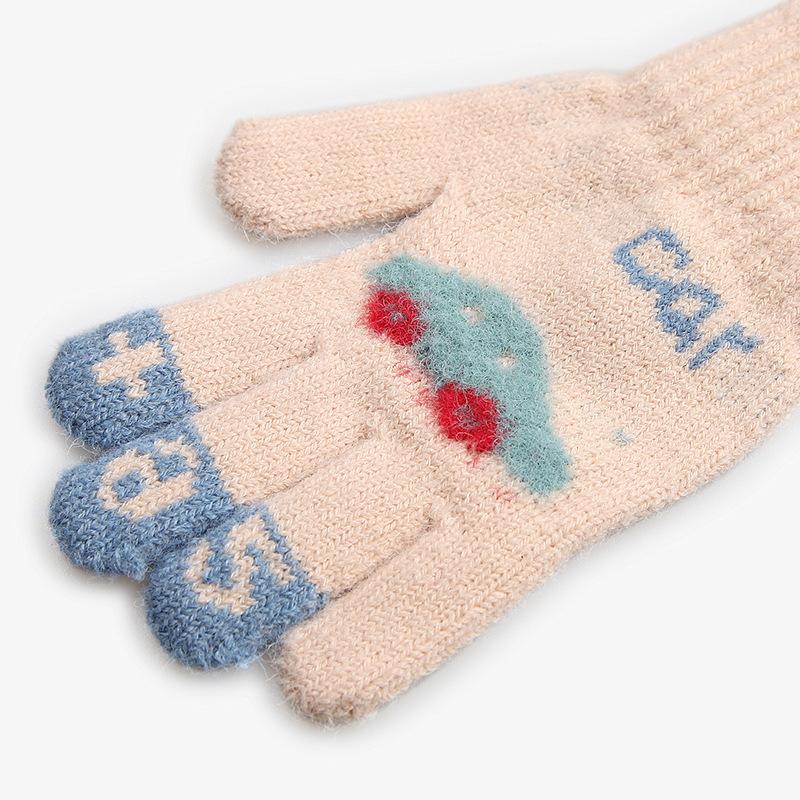 New Knitted Warm Gloves for Children In Winter  Cute Car Jacquard All Fingers for Primary School Students To Prevent Cold