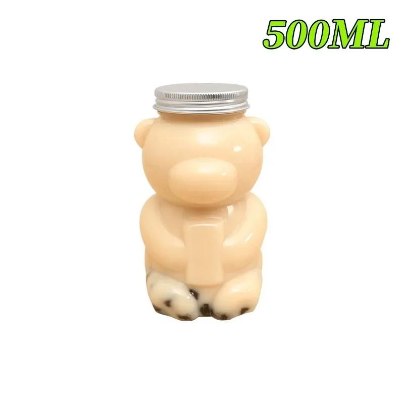 1-20PCS 500ml Cute Bear Milk Tea Bottle Disposable PET Transparent Juice Bottle Cartoon Bear Portable Juice Yogurt Bottle