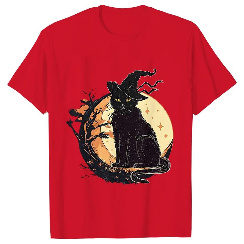 Unisexs Spooky Cat Print Tee Shirts Casual Female Halloween Black Cat T Shirt New Fashion Design Streetwear Unisex Tshirt Top
