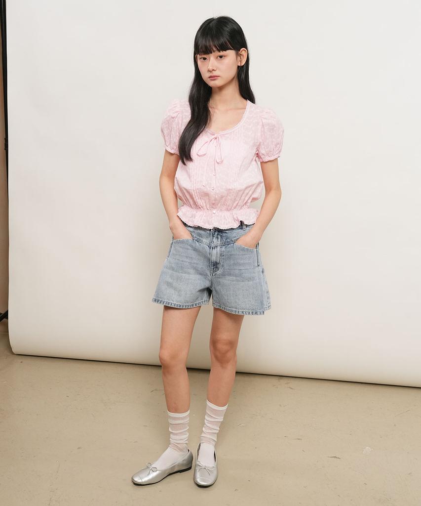 GENERALIDEA Lace Pintuck Puff Blouse [Pink] / Gf2Lsh523