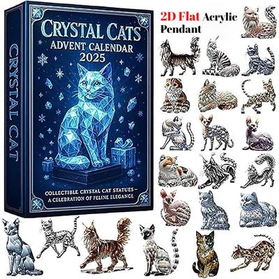 Kristal Kediler Advent Takvimi 2025, 24 Günlük Kristal Kediler Advent Takvimi, 24 Farklı 2D Akrilik Kedi Süsü İçeren Noel Geri Sayım Takvimi