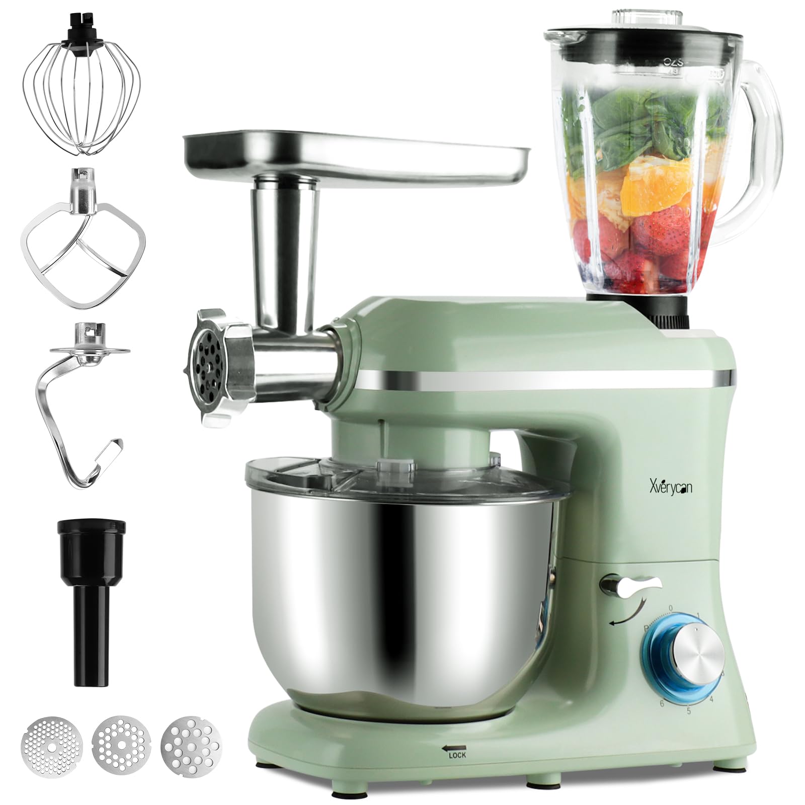 

Xverycan Stand Tabletop Large Mincing for Home and Commercial 6 Speed 3 Types of Meat Grinder For Kneading Bread Dough and Making Japanese Instruction