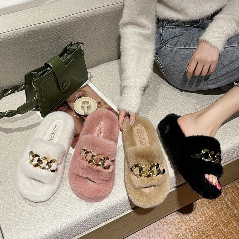 Thick Bottom Cotton Slippers Women's 2025 Autumn/Winter New Style Korean Outerwear Crossbody Slippers Home Use Cotton Slippers