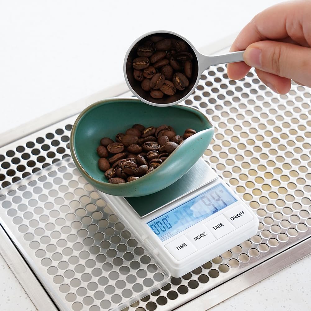 Watchget Coffee Bean Cup Ceramic Coffee Bean Measuring Cup Pottery Measuring Tray Coffee Powder Receiver Dark Green