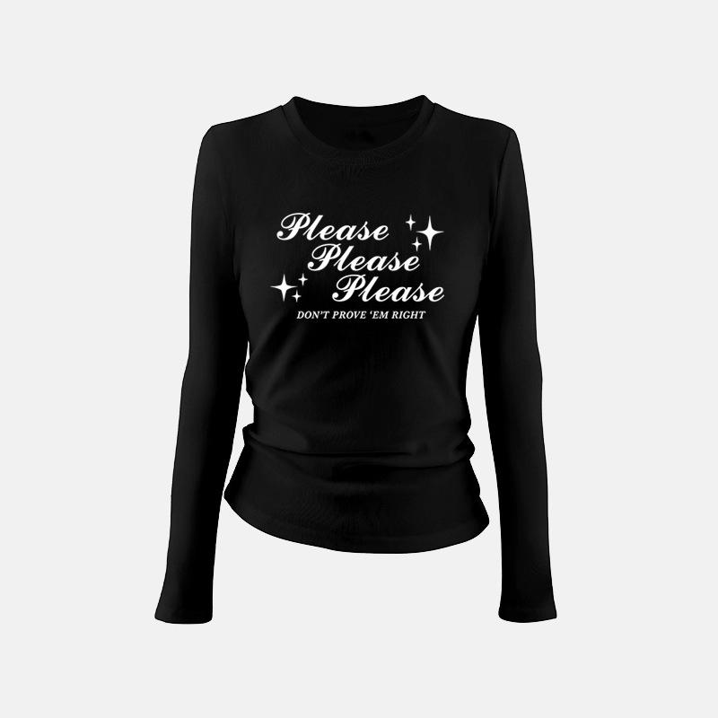 

Женская осенне-зимняя футболка с длинным рукавом, круглым вырезом, приталенного кроя, базовая, с принтом букв, пуловер, топ для многослойности S