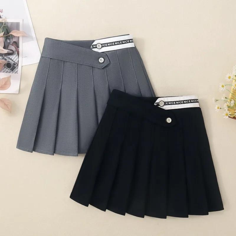 Teenage Girls Pleated Skirt Casual Grey School Skirt for Kids 2026 Spring Summer Simple Stylish Versatile A-line Short Skirt