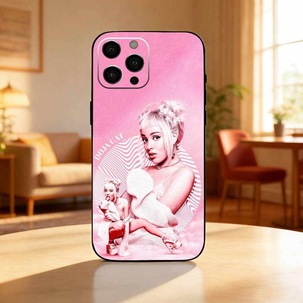 Cute D-DOJA Cat Singer Phone Case For iPhone17,16,15,14,13,12 Plus,Max Soft Silicone Black Cover iPhone15plus