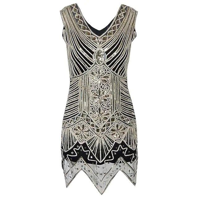 1920er Gatsby Perlenquastenkleid, Übergröße S-4XL - Damen Retro Formelles Pailletten Performance Kostüm.