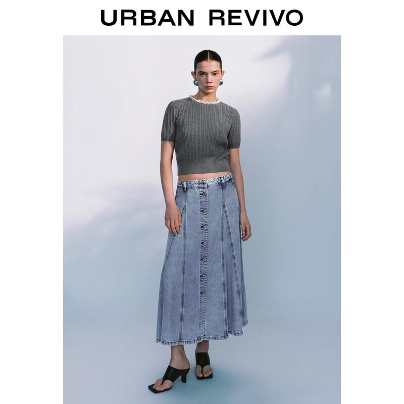 

UR Women s Retro Single-Breasted Denim Midi Skirt XS