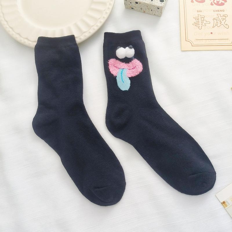 

Носки для девочек с милыми мультяшными забавными носками, яркие цвета, большие глаза, носки для дома, противоскользящие носки средней длины для девочек, весна-осень one size чёрный