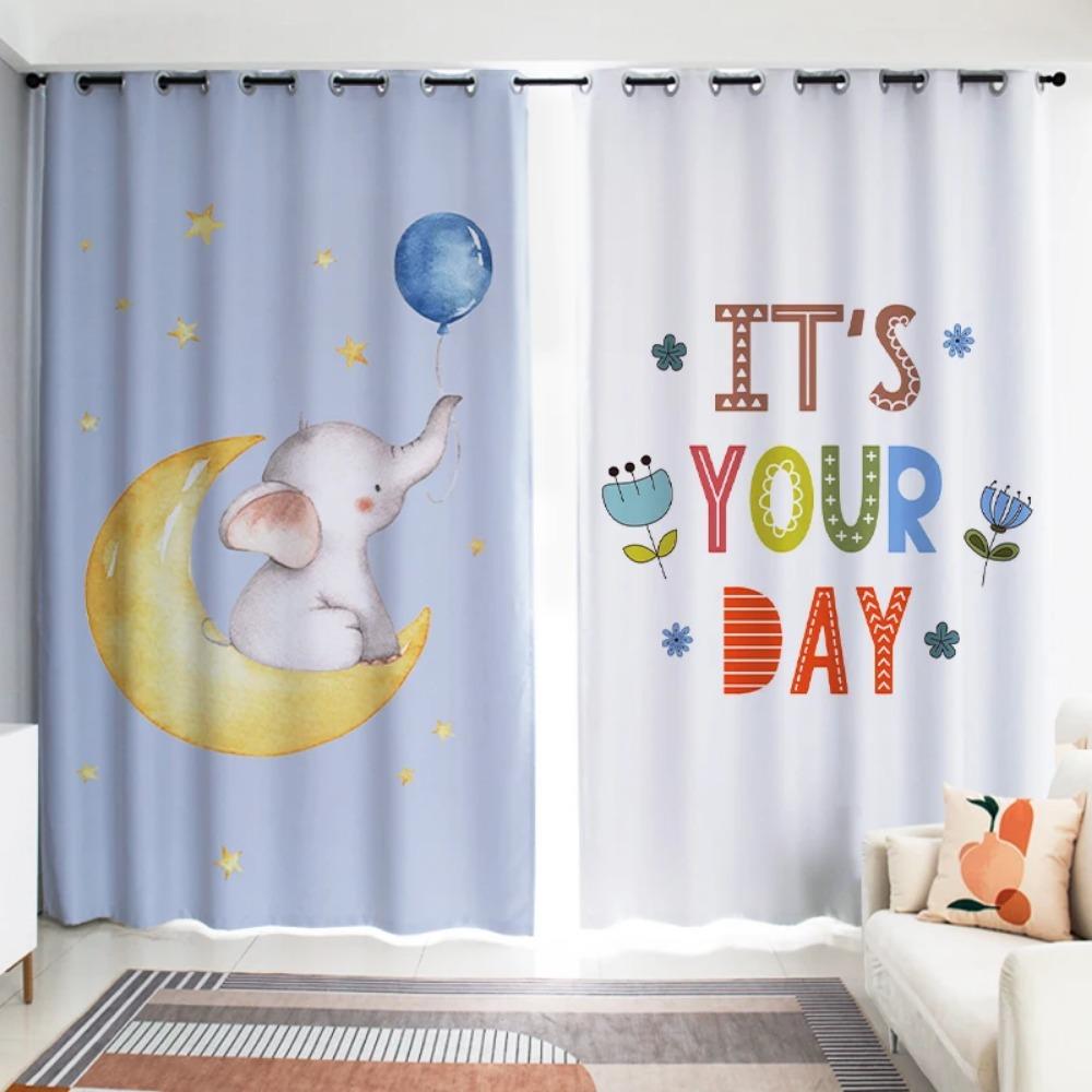 Animated Animal Zoon Elephant Pattern Lion Design Dinodaur Girls' Window Curtains For Kids Bedroom Living Room Bathroom Kicthen Door Home Decor