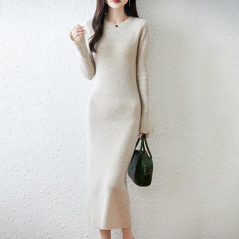 Women Sweater Dress 100% Wool MODERN NEW SAGA O-neck Knit Long Pullover Winter Jumpers Wool Long Dress Female