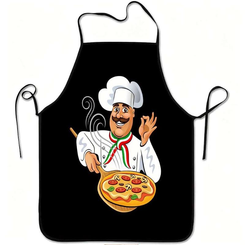 1pc Italian Chef Pizza Print Apron, Durable And Easy to Clean, Adjustable Waistband, Polyester Material, Suitable for Kitchen Co