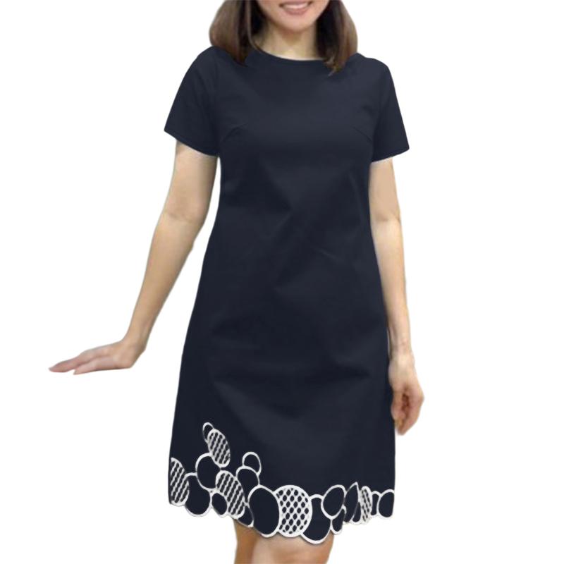 

ZANZEA Casual Round Neck Patchwork Embroidered Hem Short Sleeve Dress S
