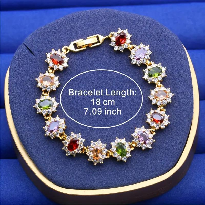 Elegant Boho-Style Multicolor Stone Bracelet Gold Plated Zirconia Jewelry For Women - Versatile For Daily Wear & Gift Giving