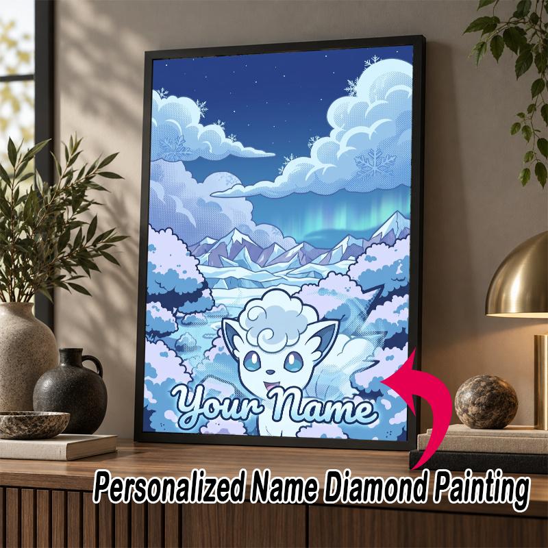 Personalized Alolan Vulpix Diamond Art Custom Name 5D Diamond Painting Full Drill DIY Craft