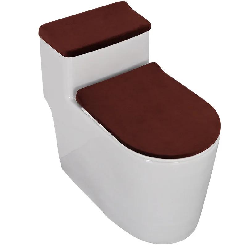 Velvet Toilet Lid Cover and Toilet Tank Lid Cover 2-Piece Set Soft Thickened Elasticity Universal Toilet Cushion for Home Hotel