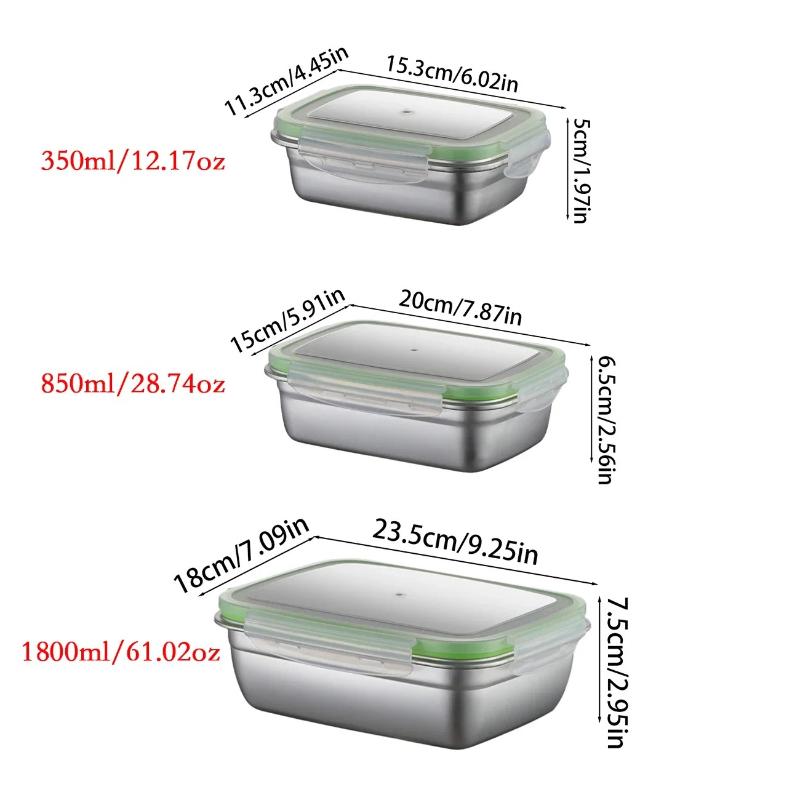 304 Stainless Steel Lunch Box Set with Silicone Transparent Lids Stackable Food Storage Containers for Kitchen School Office