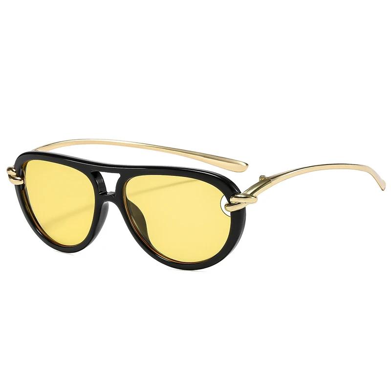 Popular Fashion Double Bridges Pilot Sunglasses Women Luxury Brand Designer Sun Glasses Oval Hollow Shades Uv400 Men Eyewear