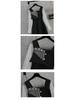 French Retro A-line Black Dress with Mesh Splicing & Long Sleeves