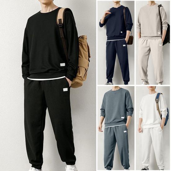 2 stk/sett Herre Uformell sportsdrakt Vaffeltekstur O-hals Langermet genser Elastiske midjelommer Joggerbuksesett Loose Fit genserdress