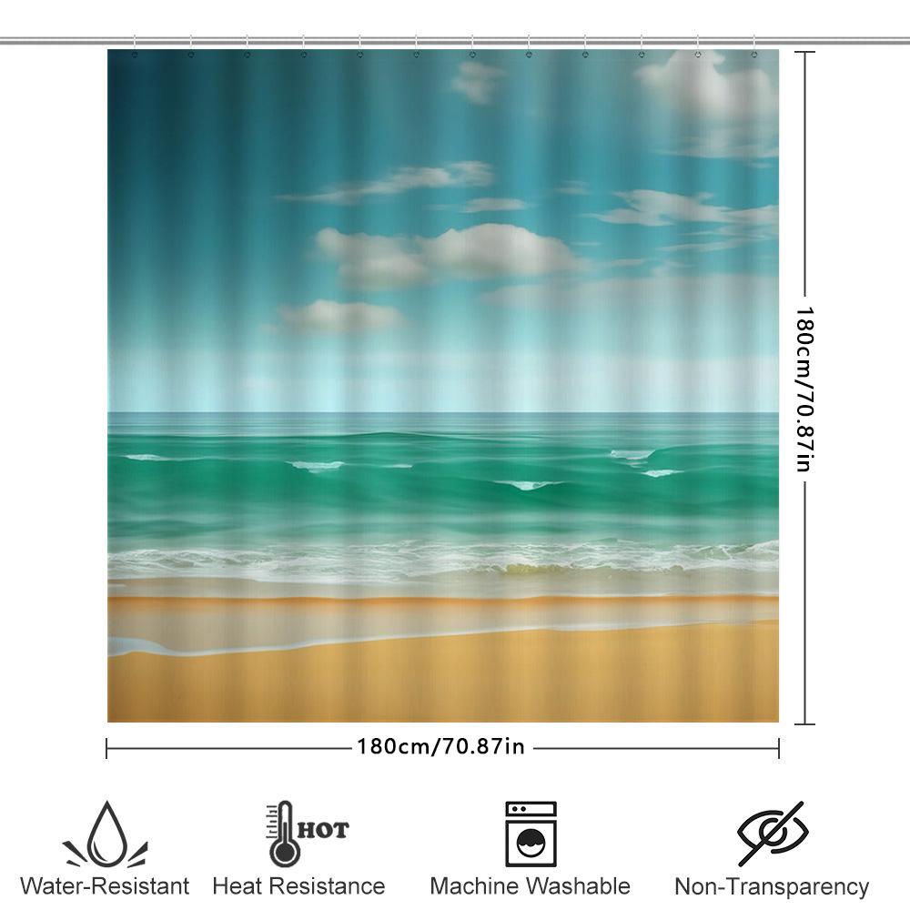 Modernt Duschdraperi med Havsscen Blå Himmelsdesign med Moln för Badrumsinredning Vattentätt Tygmaterial, Tvättbart Eco-Friend