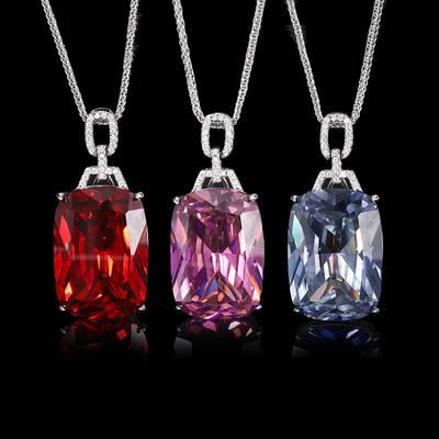 Schmuck Kupferboden Vergoldet Mode Imitation Farbiger Schatz Quadratischer Diamant Anhänger Halskette 20 * 28