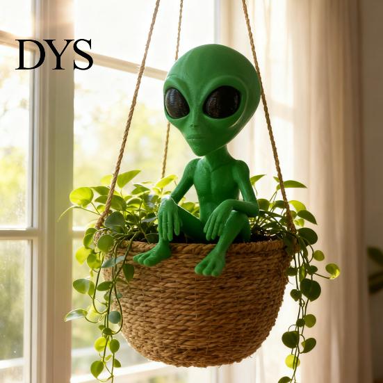 Alien Collectible Figurine Mini Ornament Sci-fi Funny Sitting Statue Planter Indoor Decoration for Garden Home Desktop Decor Lovers Gift Christmas