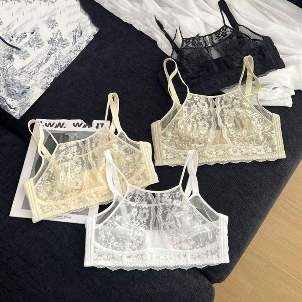Shockproof Underwear for Women Anti-sagging Lace Thin Bra Comfortable Wireless Deep V Bra  Girls